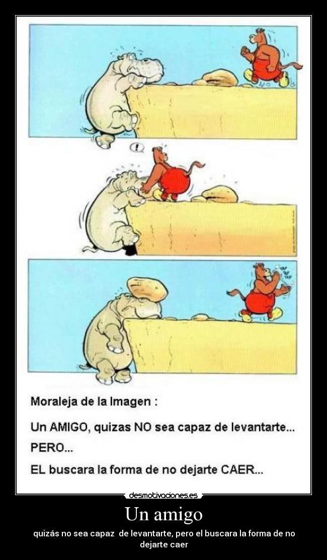 Un amigo - quizás no sea capaz  de levantarte, pero el buscara la forma de no dejarte caer
