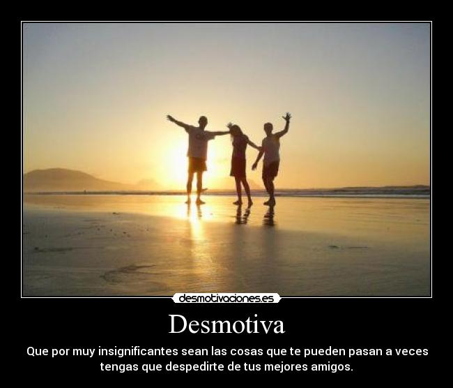 Desmotiva - Que por muy insignificantes sean las cosas que te pueden pasan a veces
tengas que despedirte de tus mejores amigos.