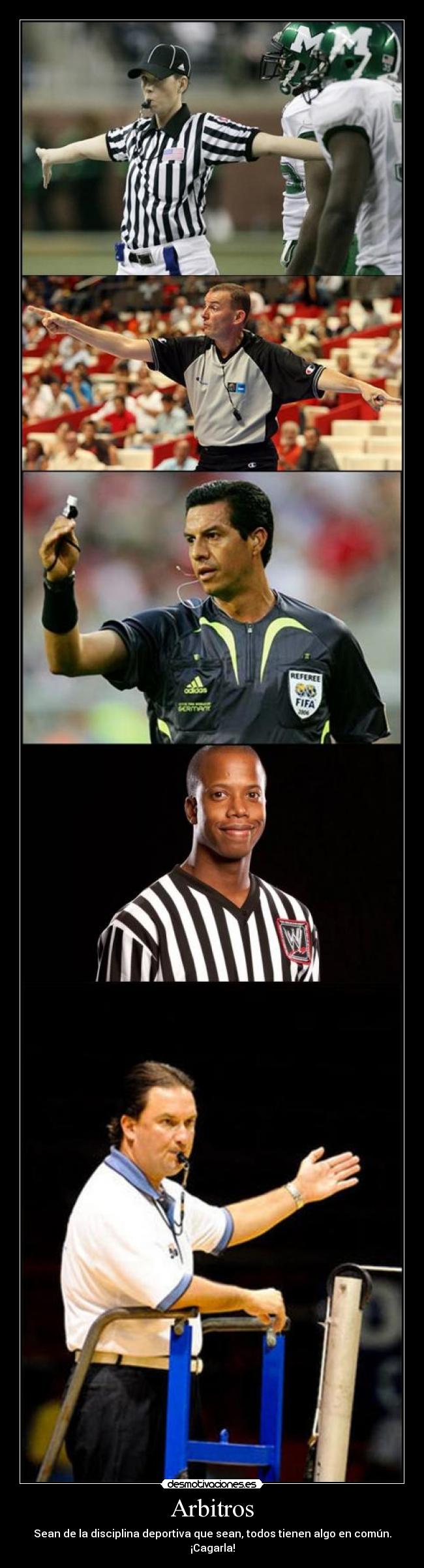 Arbitros - Sean de la disciplina deportiva que sean, todos tienen algo en común.
¡Cagarla!