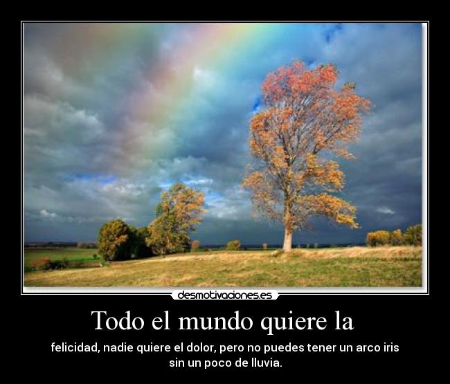 Todo el mundo quiere la  - felicidad, nadie quiere el dolor, pero no puedes tener un arco iris sin un poco de lluvia.