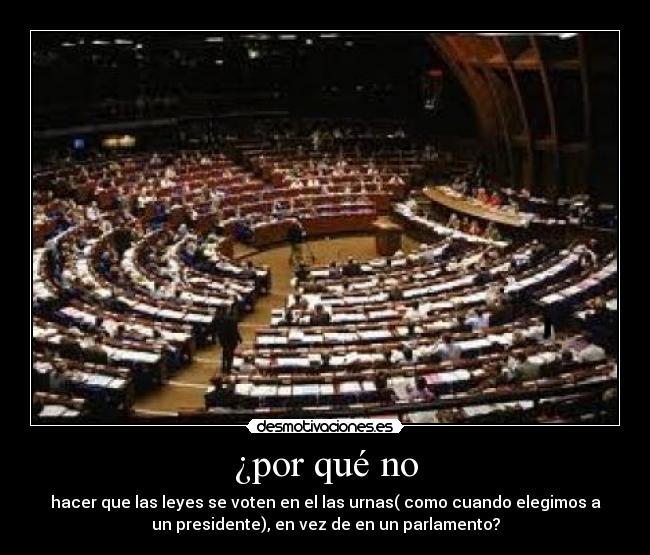 ¿por qué no - hacer que las leyes se voten en el las urnas( como cuando elegimos a
un presidente), en vez de en un parlamento?