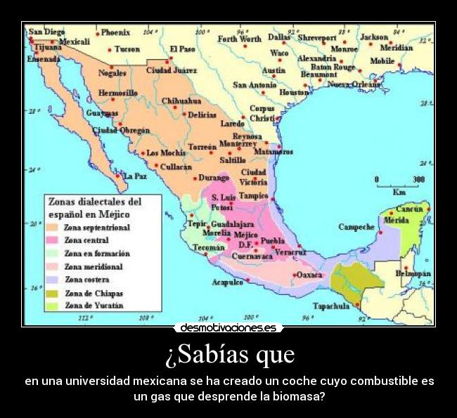 ¿Sabías que - en una universidad mexicana se ha creado un coche cuyo combustible es
un gas que desprende la biomasa?