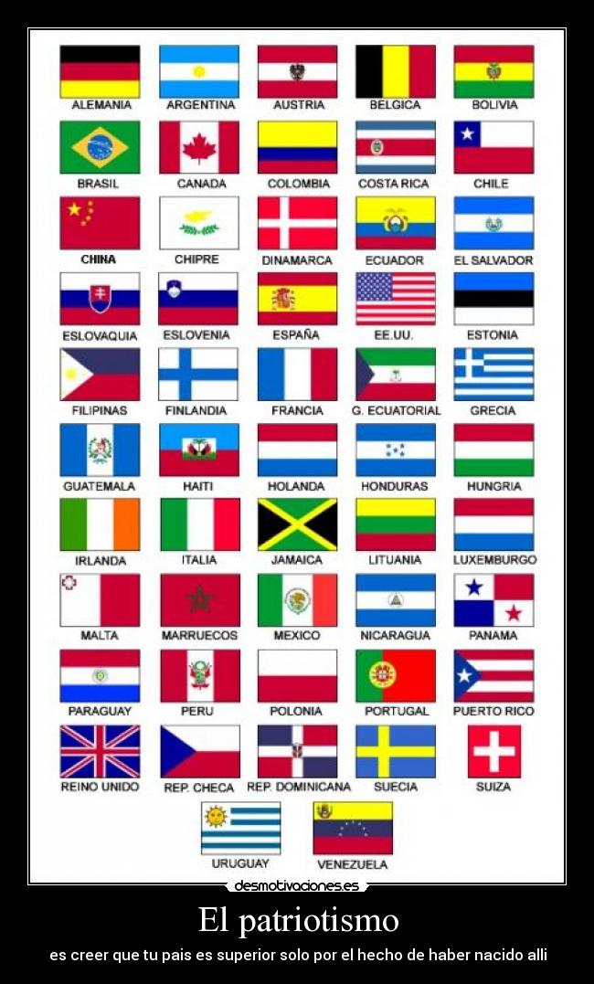 El patriotismo - es creer que tu pais es superior solo por el hecho de haber nacido alli