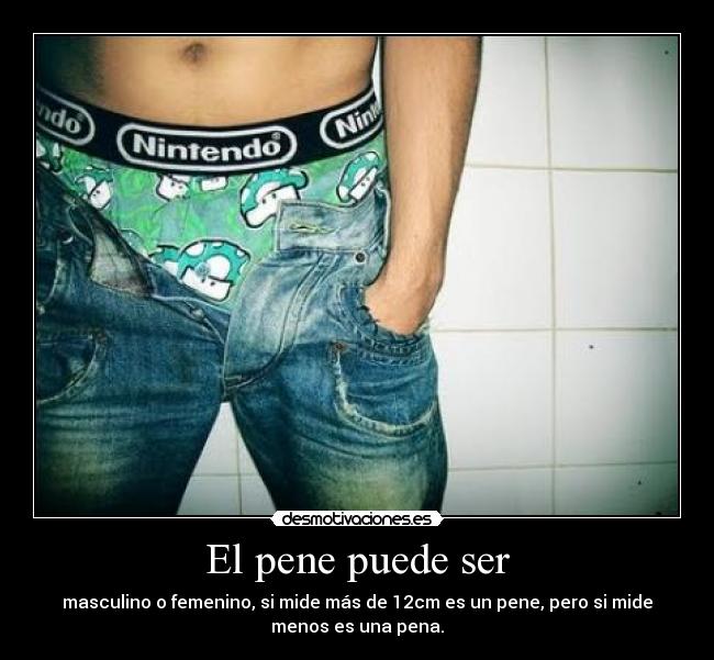 El pene puede ser - masculino o femenino, si mide más de 12cm es un pene, pero si mide
menos es una pena.