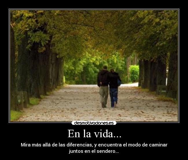 En la vida... - Mira más allá de las diferencias, y encuentra el modo de caminar
juntos en el sendero...