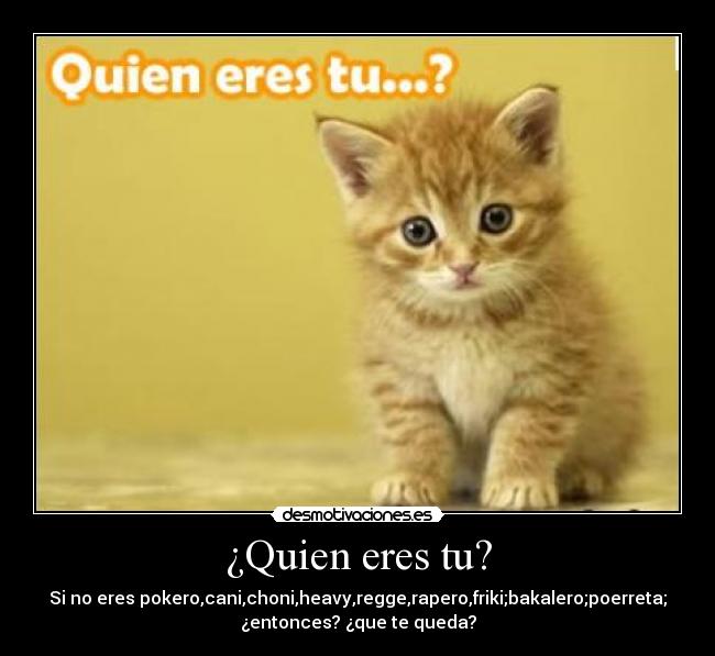 ¿Quien eres tu? - Si no eres pokero,cani,choni,heavy,regge,rapero,friki;bakalero;poerreta;
¿entonces? ¿que te queda?