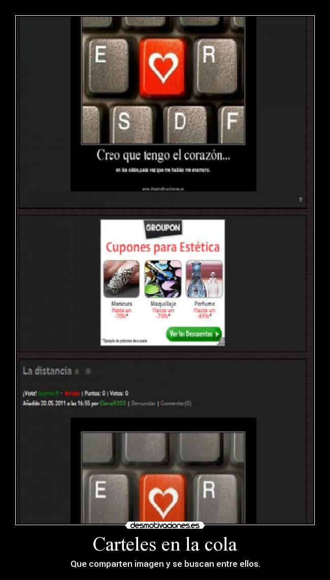 Carteles en la cola - Que comparten imagen y se buscan entre ellos.