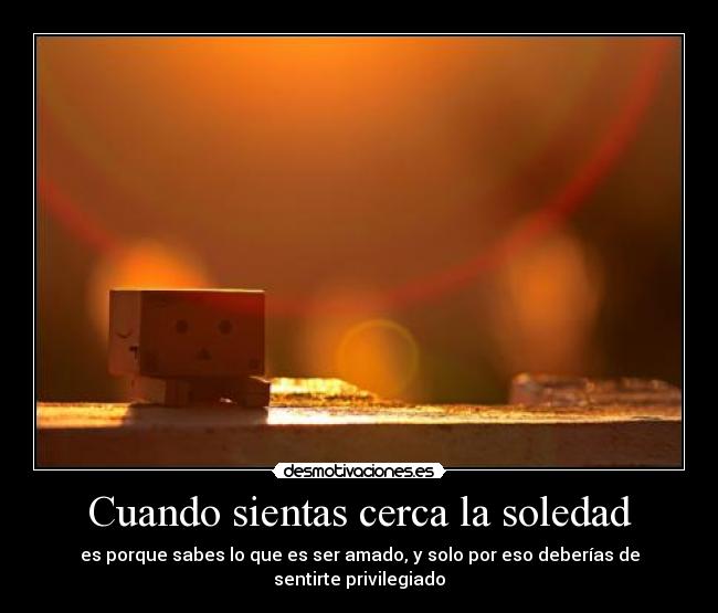 Cuando sientas cerca la soledad - es porque sabes lo que es ser amado, y solo por eso deberías de sentirte privilegiado