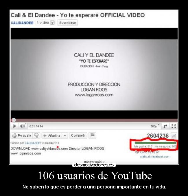 106 usuarios de YouTube - No saben lo que es perder a una persona importante en tu vida.