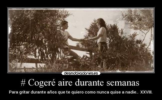 # Cogeré aire durante semanas - Para gritar durante años que te quiero como nunca quise a nadie.. XXVIII.