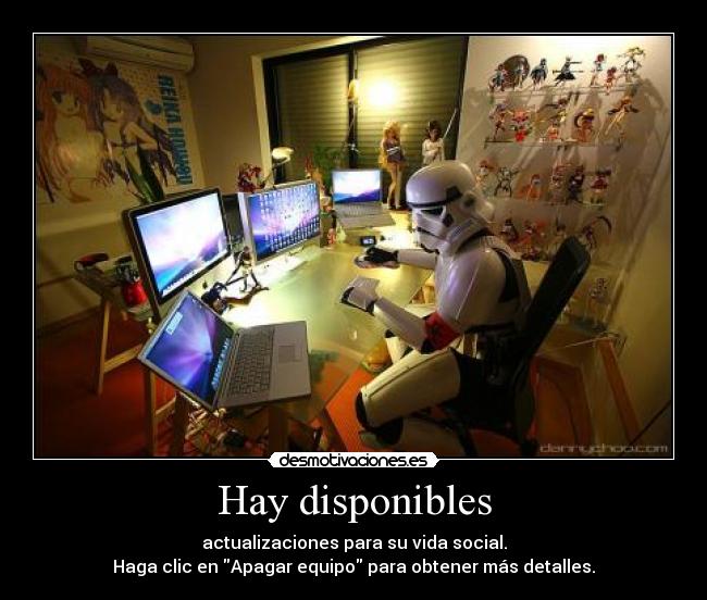 Hay disponibles - actualizaciones para su vida social.
Haga clic en Apagar equipo para obtener más detalles.