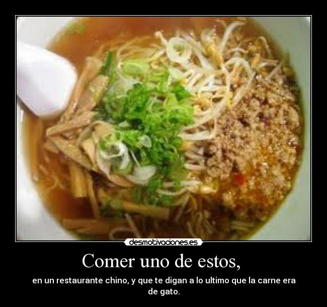 Comer uno de estos,  - en un restaurante chino, y que te digan a lo ultimo que la carne era de gato.