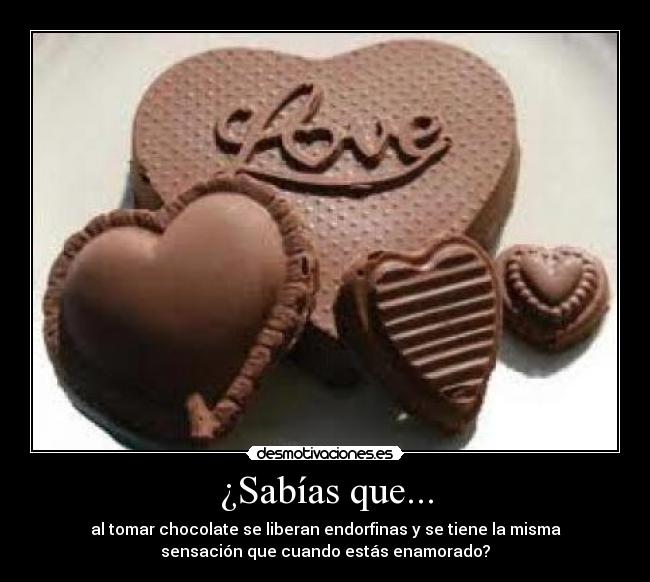 ¿Sabías que... - al tomar chocolate se liberan endorfinas y se tiene la misma
sensación que cuando estás enamorado?