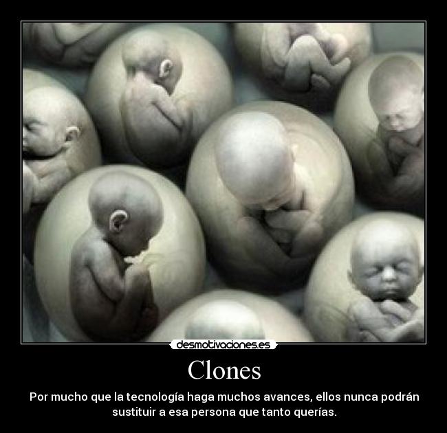 Clones - Por mucho que la tecnología haga muchos avances, ellos nunca podrán
sustituir a esa persona que tanto querías.