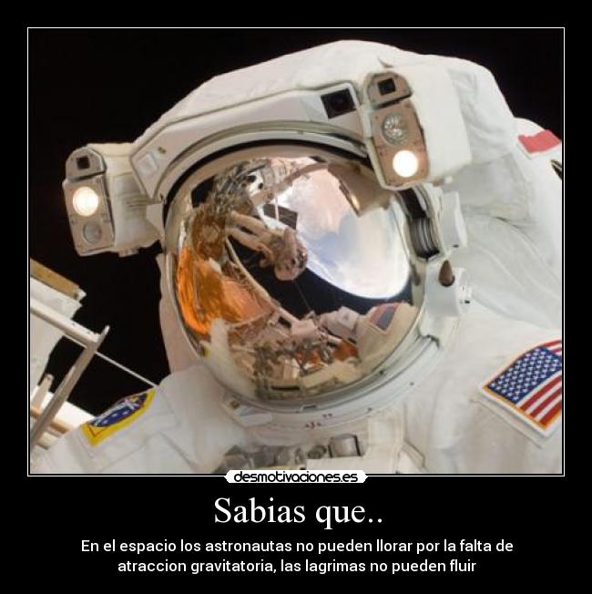 Sabias que.. - En el espacio los astronautas no pueden llorar por la falta de
atraccion gravitatoria, las lagrimas no pueden fluir