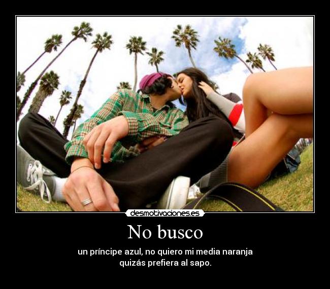 No busco - un príncipe azul, no quiero mi media naranja
quizás prefiera al sapo.
