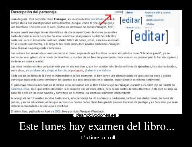 carteles its time troll lol este lunes hay examen del libro desmotivaciones
