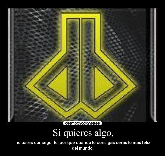 Si quieres algo, - no pares conseguirlo, por que cuando lo consigas seras lo mas feliz del mundo.