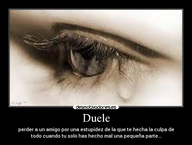 Duele - perder a un amigo por una estupidez de la que te hecha la culpa de
todo cuando tu solo has hecho mal una pequeña parte...