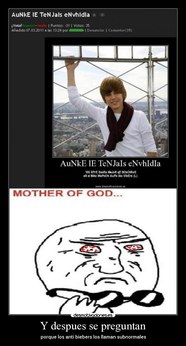 carteles mother god pregunta biebers desmotivaciones