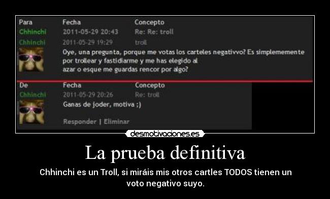 La prueba definitiva - Chhinchi es un Troll, si miráis mis otros cartles TODOS tienen un voto negativo suyo.