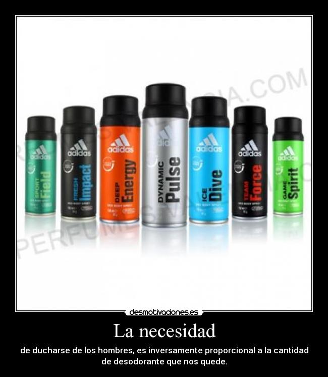 La necesidad - de ducharse de los hombres, es inversamente proporcional a la cantidad
de desodorante que nos quede.