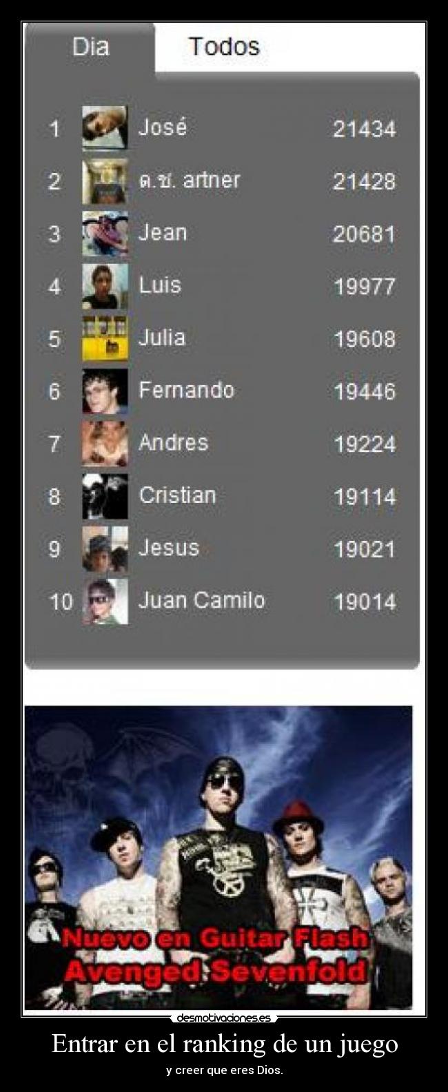 Entrar en el ranking de un juego - y creer que eres Dios.