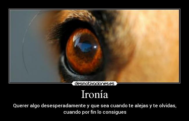 Ironía - Querer algo desesperadamente y que sea cuando te alejas y te olvidas,
cuando por fin lo consigues