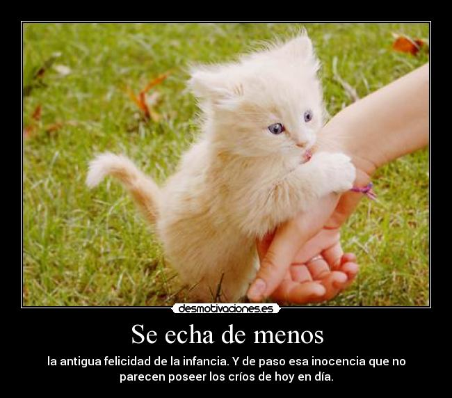 Se echa de menos - la antigua felicidad de la infancia. Y de paso esa inocencia que no
parecen poseer los críos de hoy en día.