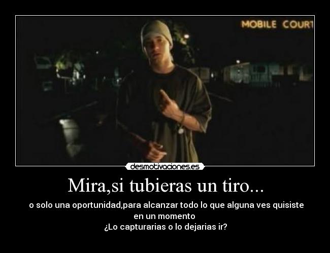 Mira,si tubieras un tiro... -  o solo una oportunidad,para alcanzar todo lo que alguna ves quisiste
en un momento 
¿Lo capturarias o lo dejarias ir?
