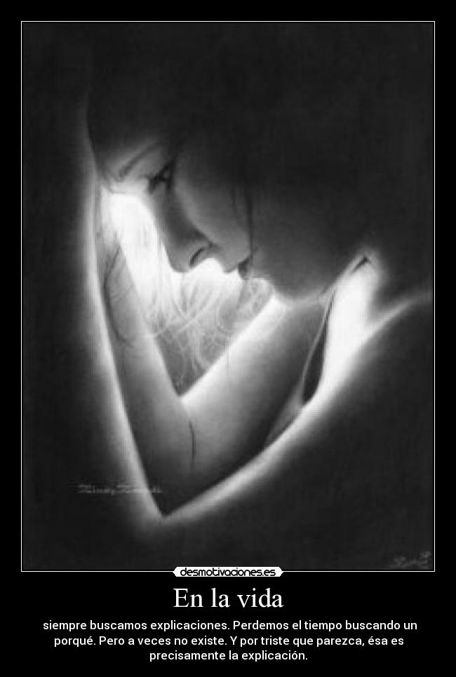 En la vida - siempre buscamos explicaciones. Perdemos el tiempo buscando un
porqué. Pero a veces no existe. Y por triste que parezca, ésa es
precisamente la explicación.