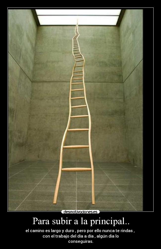 Para subir a la principal.. - el camino es largo y duro , pero por ello nunca te rindas , 
con el trabajo del día a día , algún dia lo
conseguiras.