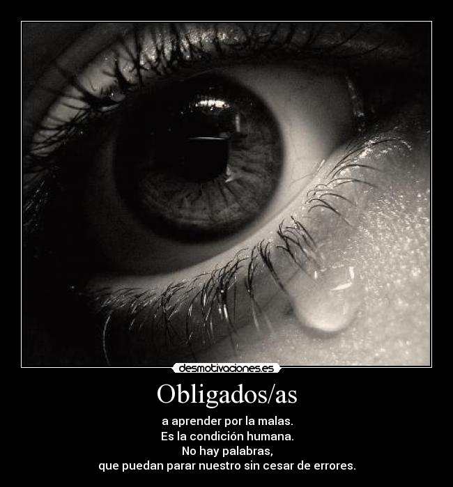 Obligados/as - a aprender por la malas.
Es la condición humana.
No hay palabras,
que puedan parar nuestro sin cesar de errores.