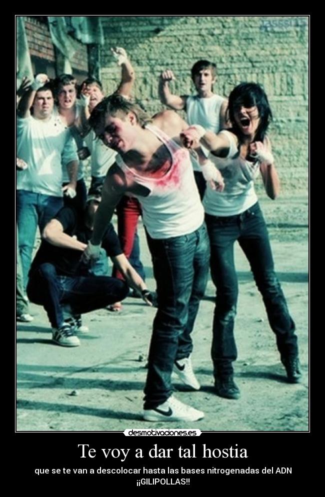 Te voy a dar tal hostia - que se te van a descolocar hasta las bases nitrogenadas del ADN
¡¡GILIPOLLAS!!