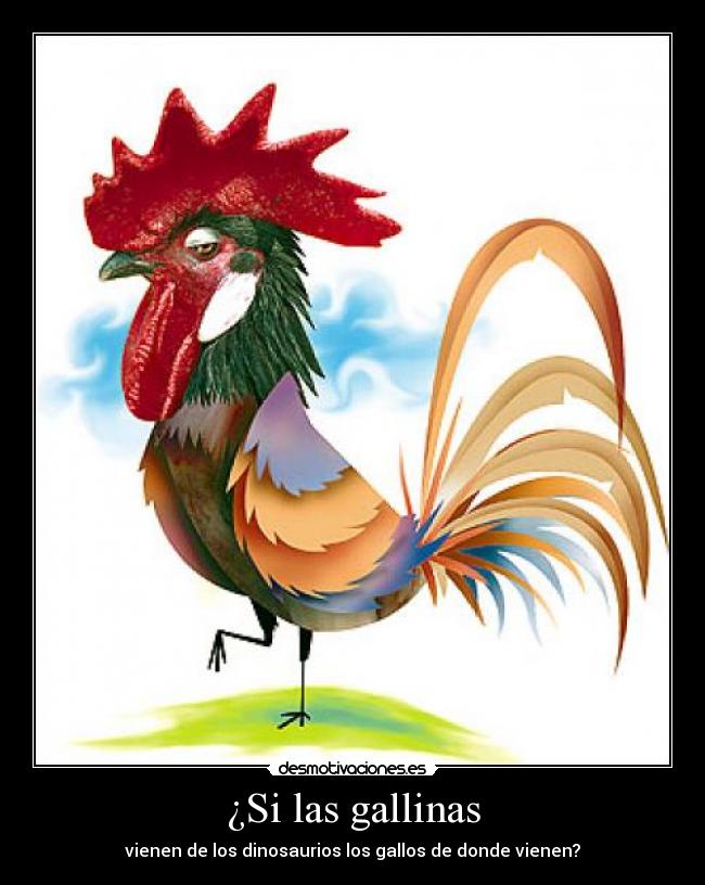 ¿Si las gallinas - vienen de los dinosaurios los gallos de donde vienen?