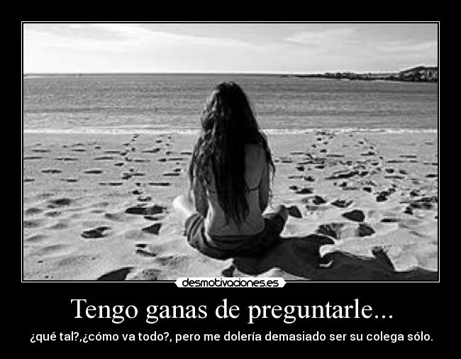 Tengo ganas de preguntarle... - ¿qué tal?,¿cómo va todo?, pero me dolería demasiado ser su colega sólo.