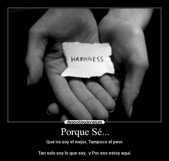 Porque Sé... - Que no soy el mejor, Tampoco el peor.

Tan solo soy lo que soy,  y Por eso estoy aquí.