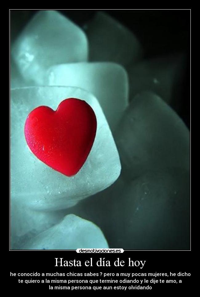 Hasta el día de hoy - he conocido a muchas chicas sabes ? pero a muy pocas mujeres, he dicho
te quiero a la misma persona que termine odiando y le dije te amo, a
la misma persona que aun estoy olvidando