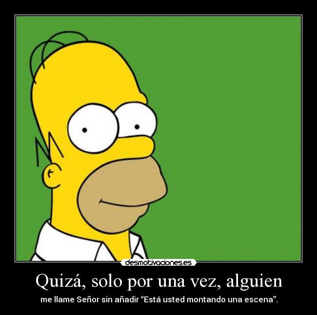 Quizá, solo por una vez, alguien - me llame Señor sin añadir “Está usted montando una escena”.