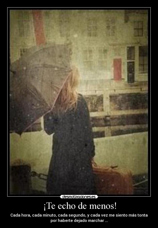 ¡Te echo de menos! - Cada hora, cada minuto, cada segundo, y cada vez me siento más tonta
por haberte dejado marchar ...