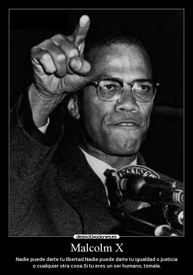 Malcolm X - Nadie puede darte tu libertad.Nadie puede darte tu igualdad o justicia
o cualquier otra cosa.Si tu eres un ser humano, tómala.