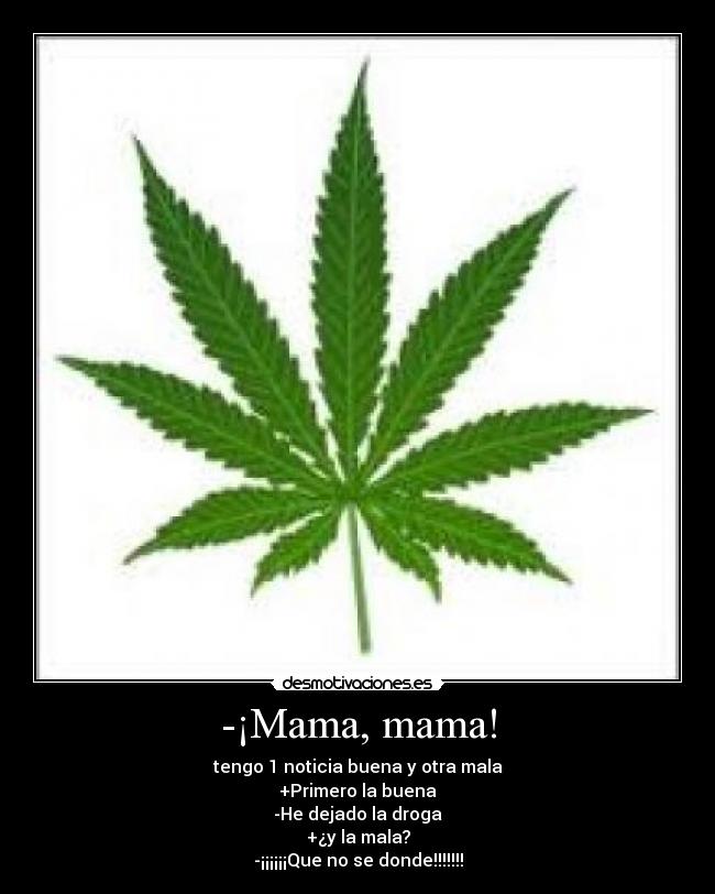 -¡Mama, mama! - tengo 1 noticia buena y otra mala
+Primero la buena
-He dejado la droga
+¿y la mala?
-¡¡¡¡¡¡Que no se donde!!!!!!!