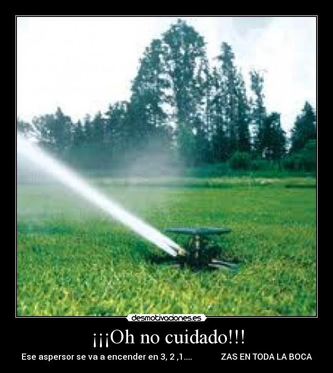 ¡¡¡Oh no cuidado!!! - Ese aspersor se va a encender en 3, 2 ,1.... ZAS EN TODA LA BOCA