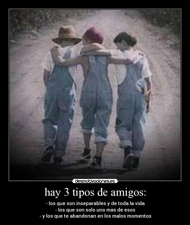 hay 3 tipos de amigos: - - los que son inseparables y de toda la vida
- los que son solo uno mas de esos
- y los que te abandonan en los malos momentos