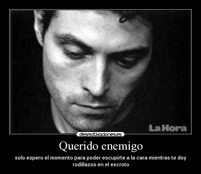 Querido enemigo - solo espero el momento para poder escupirte a la cara mientras te doy
rodillazos en el escroto
