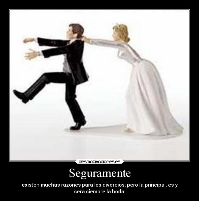 Seguramente - existen muchas razones para los divorcios; pero la principal, es y
será siempre la boda.