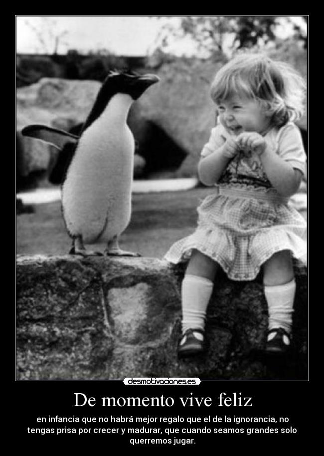 De momento vive feliz - en infancia que no habrá mejor regalo que el de la ignorancia, no
tengas prisa por crecer y madurar, que cuando seamos grandes solo
querremos jugar.