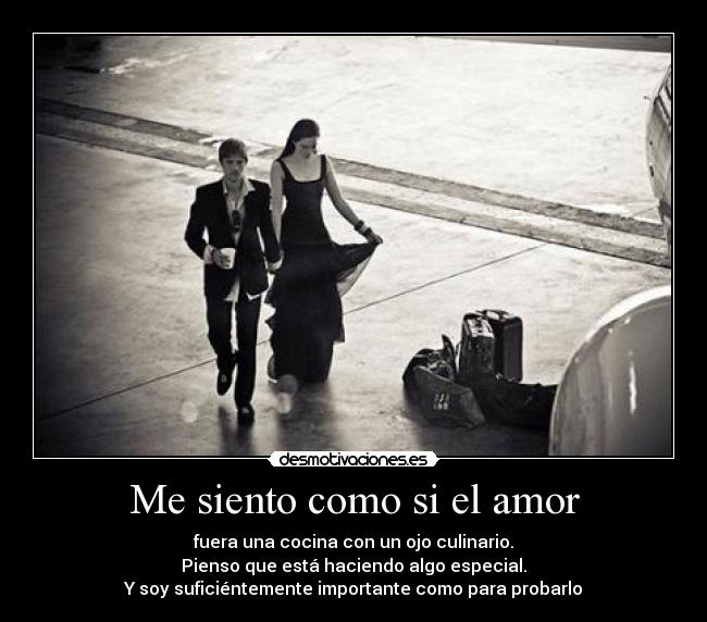 Me siento como si el amor - fuera una cocina con un ojo culinario.
Pienso que está haciendo algo especial.
Y soy suficiéntemente importante como para probarlo