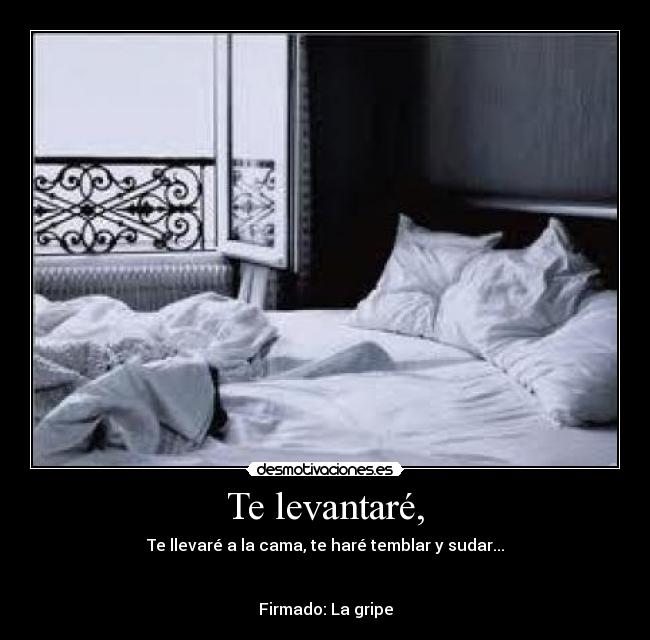 Te levantaré, - Te llevaré a la cama, te haré temblar y sudar...


Firmado: La gripe