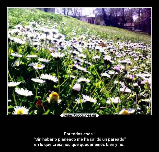 - Por todos esos :
Sin haberlo planeado me ha salido un pareado
en lo que creíamos que quedaríamos bien y no.